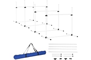 PawHut Agility pour chiens, kit agility chien parcours, set de 4 obstacles professionnels hauteur réglable, système de maintien au sol sac transport parfait pour jeux intéressants, entraînement, blanc