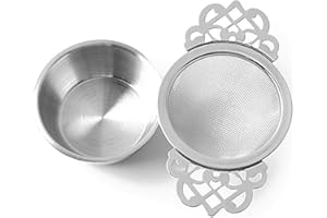 DAWWOTI Tea Filter, Stainless Steel Tea Strainer with Bowl, Lace Double Handles Traditional Loose Leaf Tea Strainer Ultra Fine Mesh Tea Infuser (Silver)