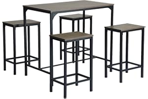 ‎BUYBYROOM buybyroom 5er Bartisch Set, Esstisch mit 4 Barhockern 100x60x90cm Bartisch mit Barhocker 30x40x65cm Küchentisch Küchenstühle, Braun