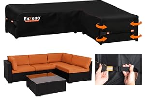 Enzeno Housse de canapé d'angle de jardin en forme de L imperméable en tissu Oxford 420D résistant avec ruban adhésif imperméable (260 x 210 x 87 cm)
