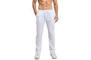 Lanckeli Pantaloni Lino Uomo Estivi Pantaloni da Yoga da Spiaggia con Coulisse, Pantaloni Lunghi Casual Allentati e Leggeri.