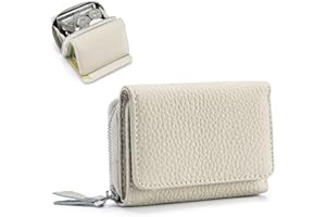 ZhaoCo Kleine Geldbörse Damen mit Münzfach & RFID-Schutz, Echtes Leder Mini Portemonnaie Geldbeutel Kreditkartenetui für Frauen Mädchen - Cremefarben