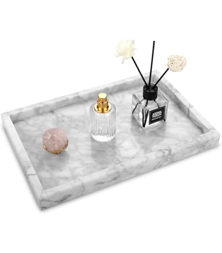 Marmeren dienblad met geschulpte rand, luxe natuurstenen wastafelblad decoratief voor dressoir, parfum, koffie, thuis, wastafel, sleutels, snuisterijen en ringen (donkerbruin, 27 x 20 cm