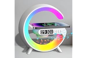 DOMIRA 6 Inch 1 Smart G-Shape Wireless Speeker Alarm Clock Fast Wireless Charging Lamp – RGB Light, Sound Machine – Smart Clock for Bedroom Accessories & Gifts – (White) [Energy Class E]