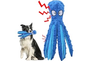 SPEEDY PANTHER Juguete suave chirriante para perro, pulpo sin relleno, juguete indestructible, juguetes para perros pequeños y medianos para perros pequeños y medianos (azul)