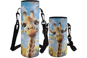 ASQVTIFE Kids Water Bottle Carrier with Strap Animal Designs Elephant Insulated Neoprene Water Bottle Holder for Toddler Kindergarten School Outdoor Steel/Glass/Plastic Bottles Energy Drinks L