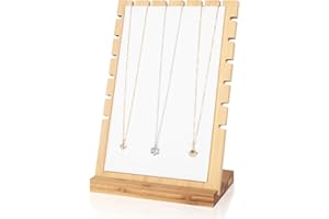 Pinkgarden Bambusowy stojak na naszyjnik, organizer na biżuterię, ekologiczny uchwyt na biżuterię, stojak na biżuterię, gabloty do użytku domowego i sklepu (biały)