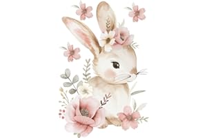 Hoppla - Sticker Mural Enfant XL - Petit Lapin Fleuri - 60x40cm - Décoration Chambre Bébé Fille - Autocollant Mural Repositionnable - Sticker Lapin