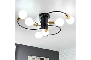 TYhogar Sputnik Ceiling Light 6-Lights Fixtures Black Gold Chandelier Living Room Ceiling Light Industrial Semi Flush Mount Modern Lights for Bedroom Dining Room Kitchen（No Bulbs）