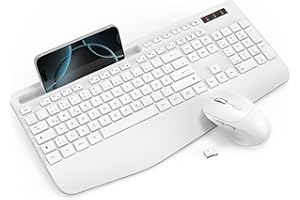 SABLUTE Keyboard Mouse Set Wireless, Ergonomic Full Size Keyboard with Wrist Rest, Phone Holder, Sleep Mode, Quiet 2.4 GHz Wireless Keyboard and Mouse for Windows, Computer, Laptop, PC - White