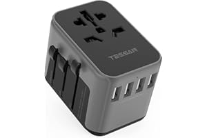 Adattatore da Viaggio, TESSAN Adattatore da Viaggio Universale con 4USB e 1AC, Adattatore Universale da Viaggio per Germania USA Inglese Australia Adattatore di Alimentazione Internazionali Nero