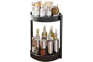 JOUING Porta Spezie per Cucina Organizer Girevole in Metallo Piatto Girevole Portaspezie 2 Livelli Organizer Sottolavello Deposito per il Bagno (Nero, 2Tiers)