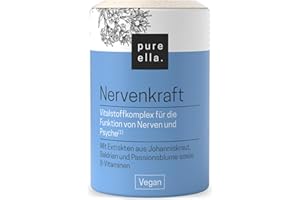 ‎PURE ELLA Pure Ella NERVENKRAFT - Baldrian Passionsblume Johanniskraut Kapseln - Vitamin B1 und Niacin für Nerven & Psyche - Laborgeprüft in Deutschland – Hochdosiert, 60 Vegane Kapseln