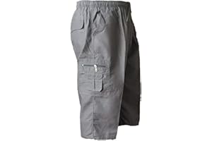 Top Demand Mens New Plain Summer Elasticated Waist 3/4 Shorts Cotton Cargo Combat Pants Bottoms