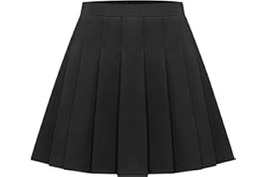 Maeau Jupe Plissée Courte à Carreaux/Couleur Unie pour Fille Ecoliere Mini Jupe Elastique a la Taille de Collège École Patineuse Tennis, avec Short Intégré, S-XXL/100-180cm