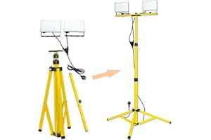 VSDITALIA Doppio Faretto LED da Cantiere su Treppiede Telescopico, 60Watt 4800 Lumen, luce bianca 4000K, Impermeabile IP65, Antirottura IK08, Faretto LED da Esterno, Proiettore da Esterno per Cantiere