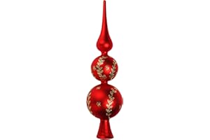 ‎COM-FOUR com-four® Christbaumspitze in rot, goldfarben, matt, Weihnachtsbaumspitze aus echtem Glas für Weihnachten, Tannenbaumspitze für den Christbaum, 30 cm