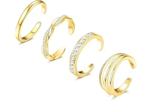 GENERIC 14K Gold Plated Toe Rings for Women set of 4, Adjustable Gold Toe Ring Set for Beach or Daily Wear