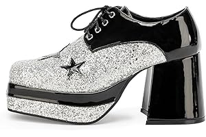 Maskworld Disco Plateau-Schuhe für Herren - schwarz-Silber- Wet-Look - Schuhgröße: 44-45
