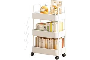 Aizuoni Rollender Bücherwagen - Aufbewahrungswagen, Mehrzweckwagen - Rollwagen, Snackwagen, Mit 3 Ablage Und Rollen, Mobiler Allzweckwagen Beistellwagen Für Küche, Flur, Bad, Balkon
