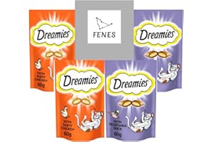 FENES GROUP Dreamies Cat Treats Bundle of Tasty Snacks with Scrumptious Chicken, Delectable Duck Flavours | Cat Biscuits | Cat Treats for Indoor | Kitten Treats | No Artificial Colours | pack of 4
