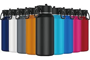 Mi Ko Mi Ka Botella de Agua de Acero Inoxidable - Botella Térmica Reutilizable Deportiva | Sin BPA | Mantiene Frio y Calor | Termo y Hermética - A Prueba de Fugas (1 Litro, Negro)