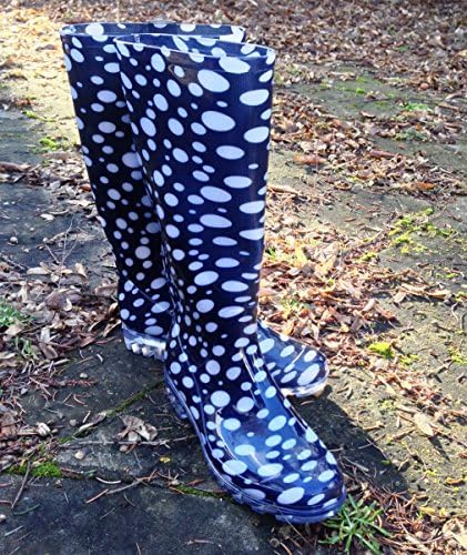 Stylish Rain Boots/Wellies with Super Anti-Slip Profile, Stars Hearts Flowers Raindrops  – High Comfort – Rain Boots for Women, Type 306, Tropfen, 37 EU (4 UK)