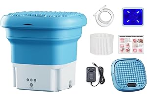 Wrneaoch 6L 36W Mini Machine à Laver Pliable, Machine a Laver Camping avec Stérilisation à La Lumière Bleue, Mini Machine à Laver Approprié à l'hôtel de caravane de dortoir