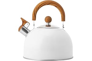 DEEPBOOM Bouilloire Sifflante Induction en Acier Inoxydable 2,5L, Bouilloire Théière à Induction avec Poignée Résistante à la Chaleur, Protection Contre la Rouille pour Cuisinière à Gaz et Cuisinière (Blanc)