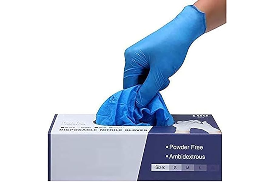 PRAIMA Surgicals Powder Free Nitrile Gloves, Food Grade, Hand Disposable Gloves - 100 Count - Blue (100, Large)