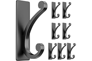 jockcaras 8-Pack Adhesive Coat Hooks for Door: 5KG Designer Wall Hook for Hanging Towel, Clothes, Extra Sticky Heavy Duty Stainless Stick on Hanger, Black