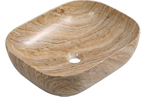 ROBANMOA Art Countertop Bathroom Sink Basin Art Counter Top Basin Brown Marble Effect Cloakroom Basin Ceramic Vessel Sink Square Hand Washbowl No Overflow 500x395x145 mm
