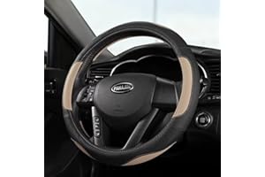 Fundas para volante de coche, piel de microfibra suave, universal 15 pulgadas, transpirable, antideslizante, accesorios interiores para Pahajim mujeres y hombres (negro-beige)