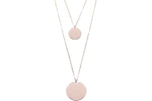 Happiness Boutique Femmes Collier Cercle Multi Rangs Plaqué Or Rose | Collier Délicat à Deux Chaînes et 2 Pendentifs Disque Rond