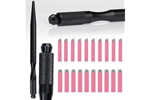 RASMET Herramienta de mangos de Microblading, Kit Tebori de maquillaje permanente para cejas con hoja rosa Nano de 0,15mm, soporte para microcuchillas (1PC Black Pen + 10pcs 18U + 10pcs 14Pins)
