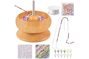 TGKYK Bead Spinner, Clay Beads Spinner Kit with Various Styles of Beads, Elastic thread, Beading Needle, Wooden Bead Spinner, Durable Bracelet Spinner for DIY Making Jewelry Bracelets Crafting Project