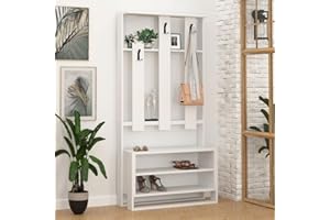 Toscohome Mobile ingresso 90x180h cm con mensole e appendiabiti colore bianco - Chester