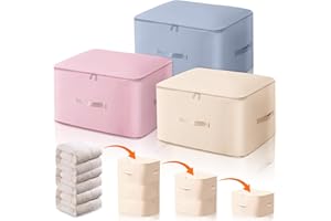 WOOWAIR Lot de 3 Organisateur D'auto-Compression Ultra Peu Encombrant, Sac de Compression Empilable, Grande Capacité À 3 Couches, pour Couettes et Vêtements, Sac de Compression Voyage 3 Couleurs