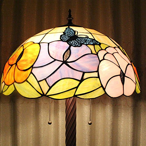 Tiffany 16-Inch Butterfly Flower European Pastoral Style Elegant Luxury Creative Handmade Stained Glass Tiffany Floor Lamp