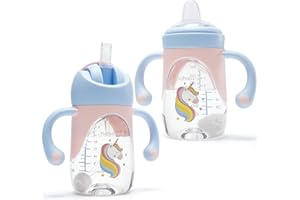 hahaland 2 en 1 Un Vaso Aprendizaje Bebe Antiderrame con Boquilla y Pajita Taza Antigoteo, Sippy Cups para 6+ meses, 240ml