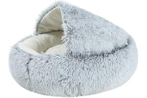 Souarts Rond Lit de Chien Chat Doux Chaud d'animal Rond Tissu Peluche Grand Matelas Épais Extra-Doux Confortable Automne et Hiver Coussin Sommeil Profond Litière Mode Professionnelle (Gris 1，50*50cm)