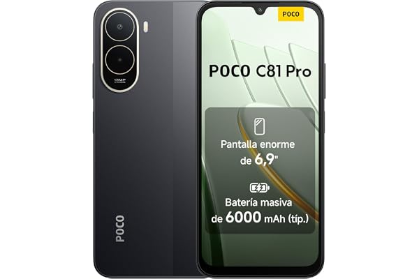 Xiaomi POCO C81 Pro Smartphone 4+256 GB Negro Batería de 6000 mAh | Pantalla inmersiva de 6,9", Teléfono con diseño elegante y refinado, Cámara dual AI de 13 MP, 1 año de garantía adicional