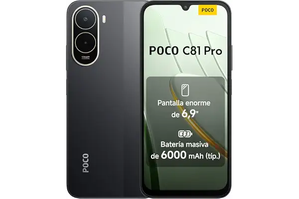 Xiaomi POCO C81 Pro Smartphone 4+128 GB Negro Batería de 6000 mAh | Pantalla inmersiva de 6,9", Teléfono con diseño elegante y refinado, Cámara dual AI de 13 MP, 1 año de garantía adicional