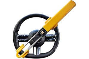 Sevenwalls Twin Bar Steering Wheel Lock - Heavy Duty Car Lock Anti-Theft Device - Universal Fit - Adjustable Length - High Visibility - Includes 2 Keys (Yellow)