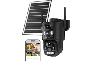 Ctronics [Doble Lente Cámara Vigilancia WiFi Exterior Solar, 2.4/5GHz WiFi Camara sin Cables, 8W Panel Solar & 10400mAh Batería, Dual PIR, Visión Nocturna Color, 128GB TF/Cloud/PC, IP66
