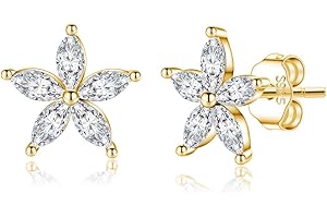 SLUYNZ 925 Sterling Silver CZ Flower Earrings Stud for Women Girls Teens Flower Stud Earrings Post