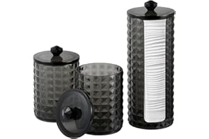 FHISKUNYU 3 Pezzi Contenitori Porta Cotone per Bagno con Coperchio Ermetico, Design Elegante e Pratico per Organizzazione Bagno, Cosmetici e Accessori