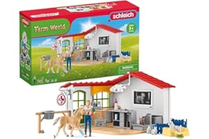 SCHLEICH Farm World | Tierarzt Praxis mit Haustieren 42502 | Spielset inkl. Praxis, Tierärztin, Pferdefigur & andere Bauernhoftiere | tolles Geschenk für Kinder | Spielzeug ab 3 Jahre | 43 Teile