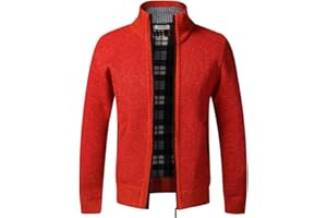 JINSHA Mens Knitted Cardigan Thick Sweater Full Zip Stand Collar Warm Jumper Fleece Lined Winter Coat