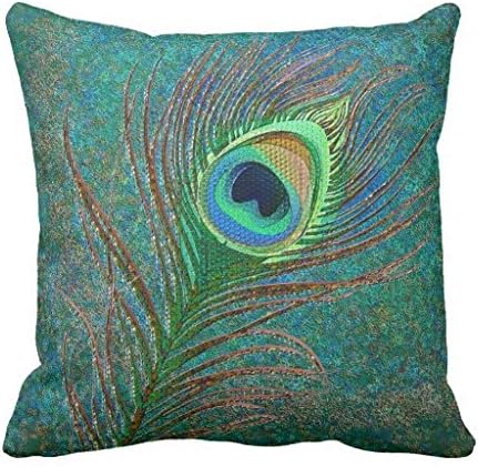 Home Decorative Square Pillow Case Cushion Cover 16X16 Inches Peacock Feather Stars Pattern